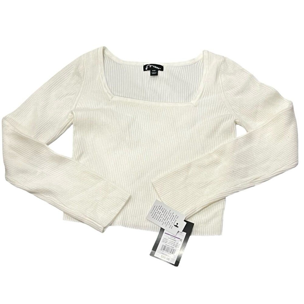 Girl's Ribbed Square Neck Long Sleeve Sweater Size 8